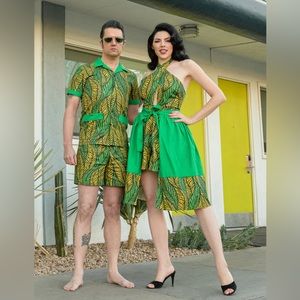 Rockin Bettie Catalina Romper and Skirt in Tiger Leaves